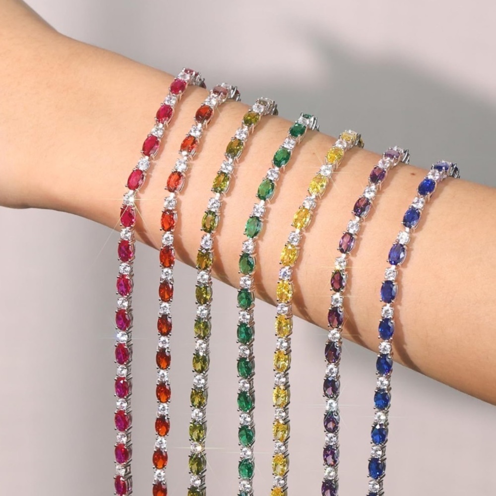 14k Gemstone and Diamond Tennis Bracelet